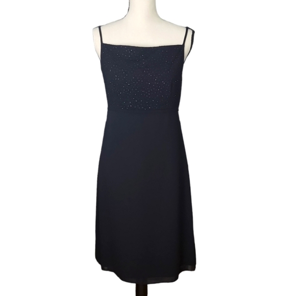 Vintage David Warren Black Sequined Bodice Spaghetti Strap Cocktail Dress Size10 - Picture 1 of 7